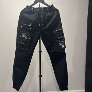 Maniere De Voir Black Cargo Pants with Silver Accents